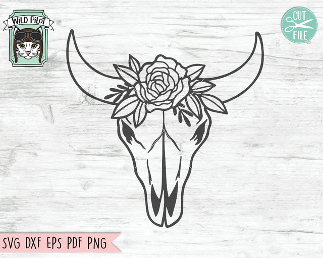 Cow Skull With Flowers SVG Cut File SVG Wild Pilot 