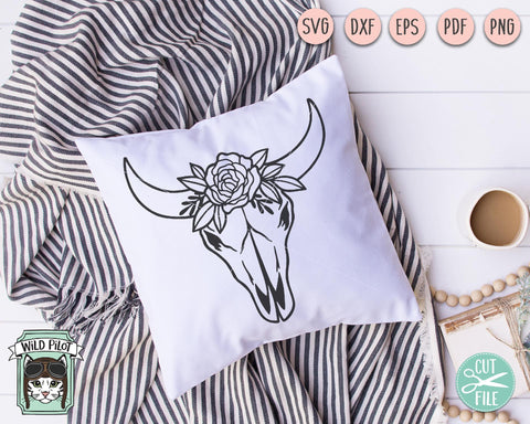 Cow Skull With Flowers SVG Cut File SVG Wild Pilot 