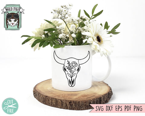 Cow Skull With Flowers SVG File, Cow Skull SVG File, Cow Skull Floral SVG, Cow Skull Flower SVG, Southwest SVG, Boho SVG, Longhorn SVG, Buffalo SVG SVG Wild Pilot 