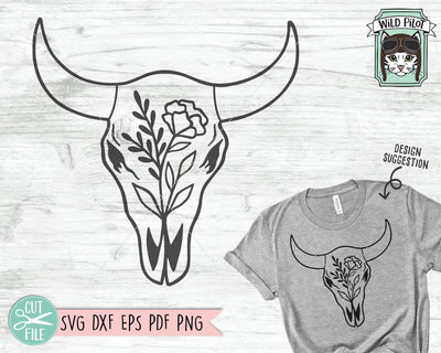 Cow Skull With Flowers SVG File, Cow Skull SVG File, Cow Skull Floral SVG, Cow Skull Flower SVG, Southwest SVG, Boho SVG, Longhorn SVG, Buffalo SVG SVG Wild Pilot 