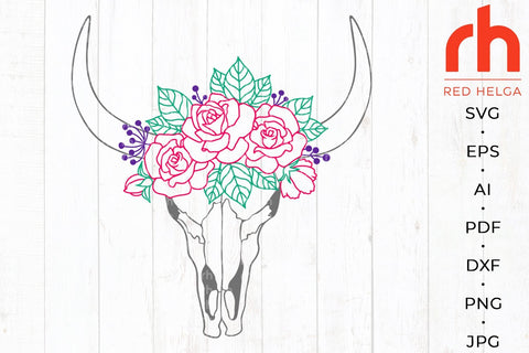 Cow skull with flowers svg - Floral cow skull svg - Cow skull with roses SVG RedHelgaArt 