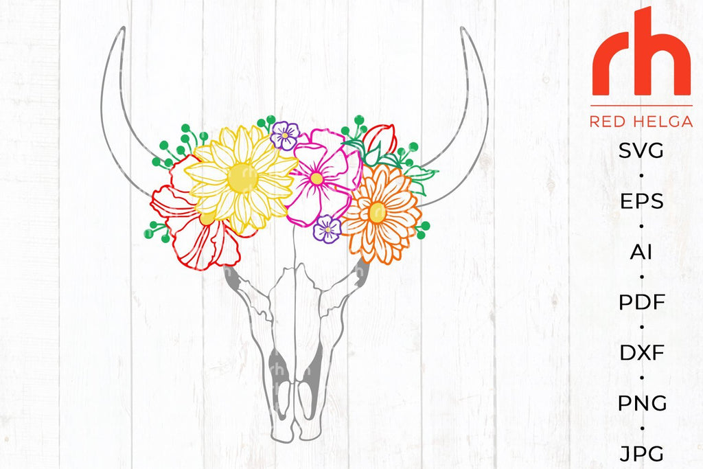Cow skull with flowers svg - Floral cow skull svg - Wildflower cow