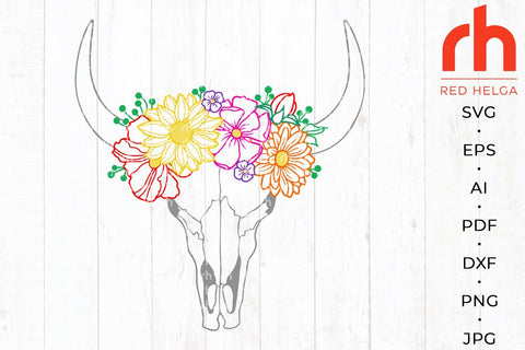 Cow skull with flowers svg - Floral cow skull svg - Wildflower cow skull svg SVG RedHelgaArt 