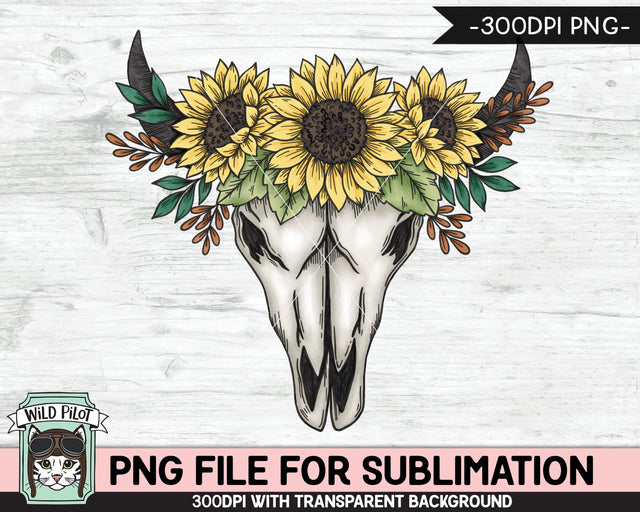 Cow Skull With Sunflowers PNG File For SUBLIMATION, Cow Skull PNG File, Cow Skull With Sunflowers Print File, Boho PNG, Clipart, Illustration Sublimation Wild Pilot 