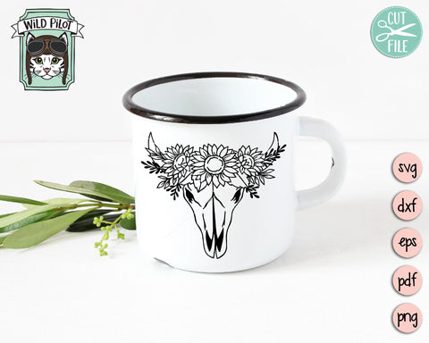 Cow Skull With Sunflowers SVG Cut File SVG Wild Pilot 