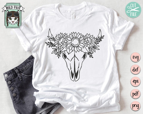 Cow Skull With Sunflowers SVG Cut File SVG Wild Pilot 