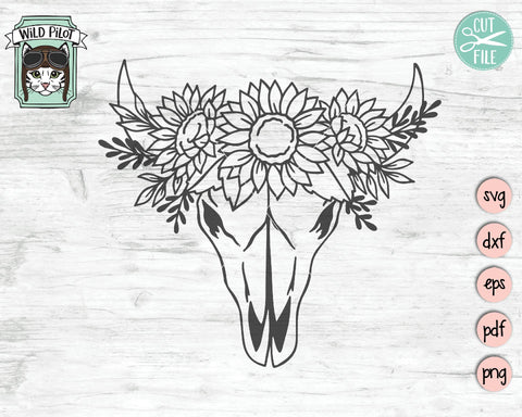 Cow Skull With Sunflowers SVG Cut File SVG Wild Pilot 