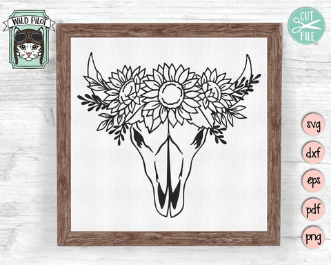 Cow Skull With Sunflowers SVG Cut File SVG Wild Pilot 