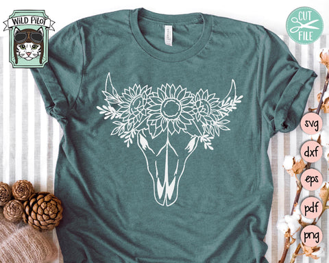 Cow Skull With Sunflowers SVG Cut File SVG Wild Pilot 