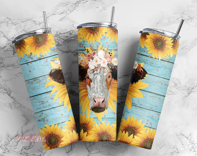 Cow Sunflower 20oz Skinny Tumbler Sublimation Designs for Straight/Tapered Tumbler PNG Sublimation CaldwellArt 