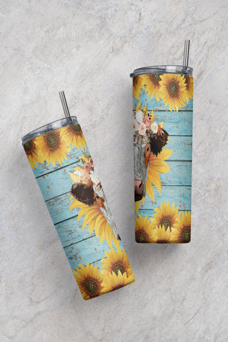 Cow Sunflower 20oz Skinny Tumbler Sublimation Designs for Straight/Tapered Tumbler PNG Sublimation CaldwellArt 