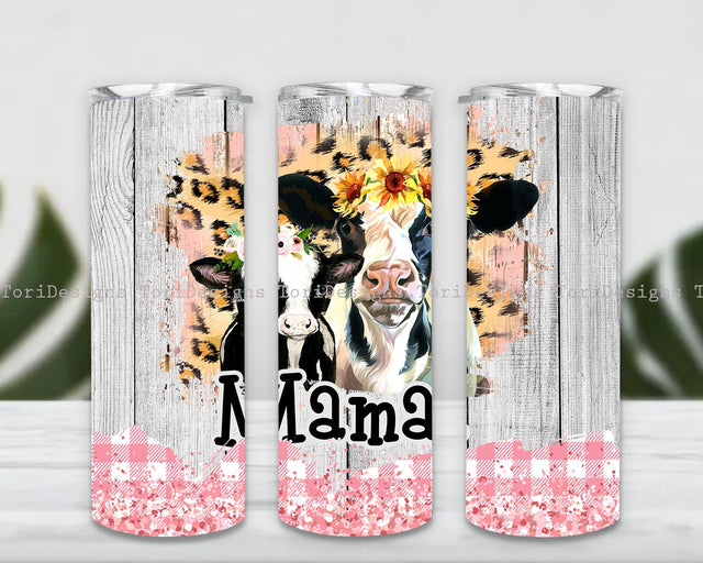 Cow Sunflower Mama Tumbler Png, Sunflower Cow Print Wrap, Mama 20oz Skinny Print, Mama Tumbler Wrap PNG Sublimation ToriDesigns 