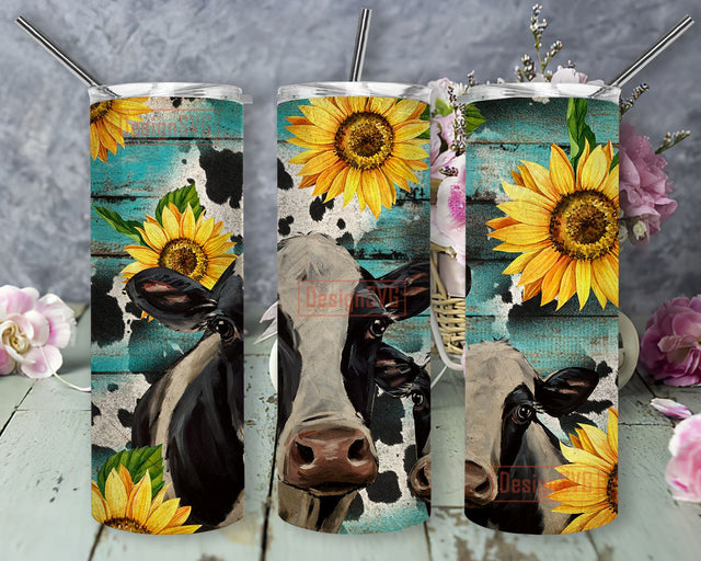 Cow Sunflower Tumbler, 20oz Skinny Tumbler Sublimation Designs Tumbler for Straight and Tapered PNG File Digital Download, Sublimation Design Tumbler Sublimation DesignSVG 