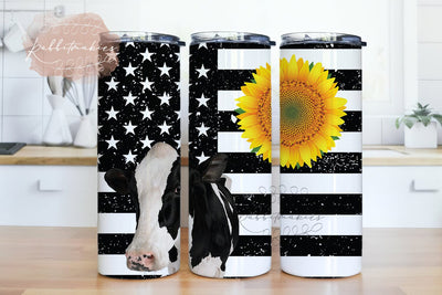 Cow Sunflower USA Flag Sunshine Sublimation Designs Downloads, Cow Skinny Tumbler 20oz Design Sublimation Rabbitmakies 