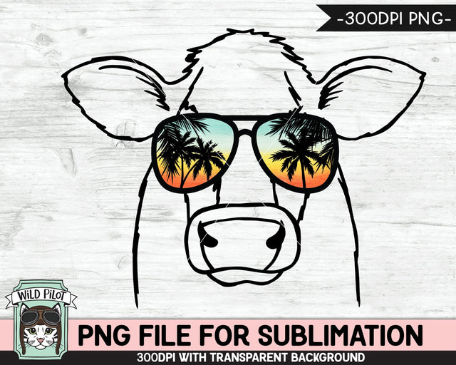 Cow Sunglasses SUBLIMATION designs png, Cow png, Sunset Sunglasses PNG file, Palm Tree glasses png, Beach Vacation png, Summer Animals glasses png Sublimation Wild Pilot 