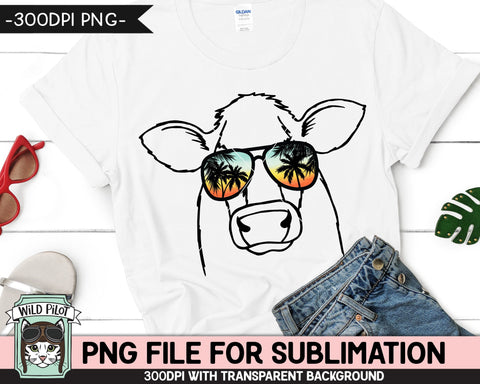 Cow Sunglasses SUBLIMATION designs png, Cow png, Sunset Sunglasses PNG file, Palm Tree glasses png, Beach Vacation png, Summer Animals glasses png Sublimation Wild Pilot 