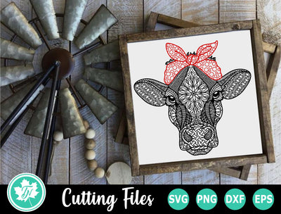 Cow SVG | Bandana SVG | Zentangle SVG | Mandala SVG SVG TrueNorthImagesCA 