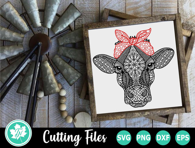 Cow SVG | Bandana SVG | Zentangle SVG | Mandala SVG SVG TrueNorthImagesCA 