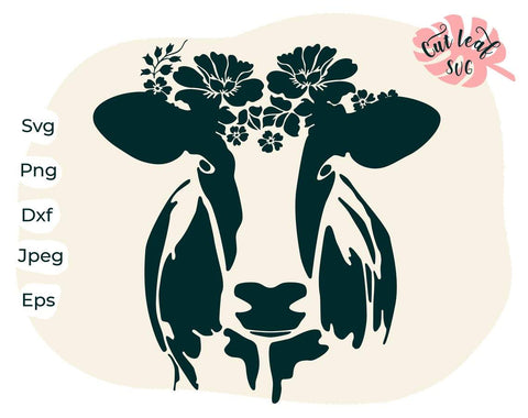 Cow svg, heifer svg, country svg, barn svg, farm svg, cow clipart, cow face svg, cow floral wreath, cow with flowers on head, cow cut file SVG CutLeafSvg 