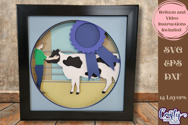 Cow Svg Shadow Box, 3D Layered Cattle Competition File SVG Crafty Mama Studios 