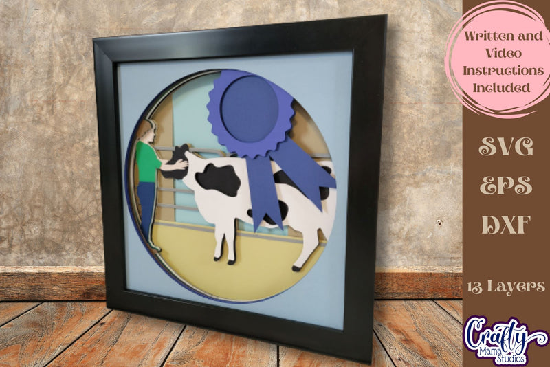 Cow Svg Shadow Box, 3D Layered Cattle Competition File - So Fontsy
