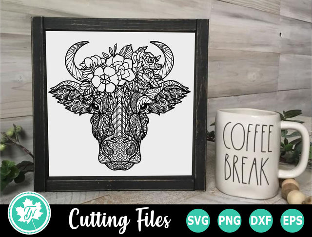 Cow SVG | Zentangle SVG | Mandala SVG | Flowers SVG TrueNorthImagesCA 
