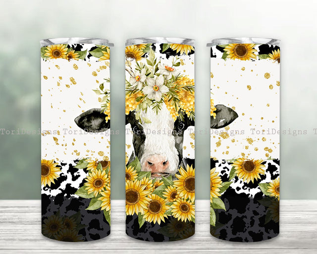 Cow Tumbler Png, Sunflower Tumbler, Cow Tumbler, 20oz Skinny Tumbler Sublimation Designs PNG Sublimation ToriDesigns 