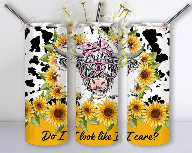 Cow Tumbler Sublimation Designs PNG, Sunflower Yellow Western Tumbler Wrap PNG, Cowhide Tumbler PNG, 20 oz Skinny Tumbler Design Sublimation PixelChick 