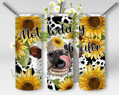 Cow Tumbler Wrap Png, Sublimation Design, Not Today Heifer, Sunflower Cow 20 oz Skinny Tumbler Sublimation WillowSageDesign 