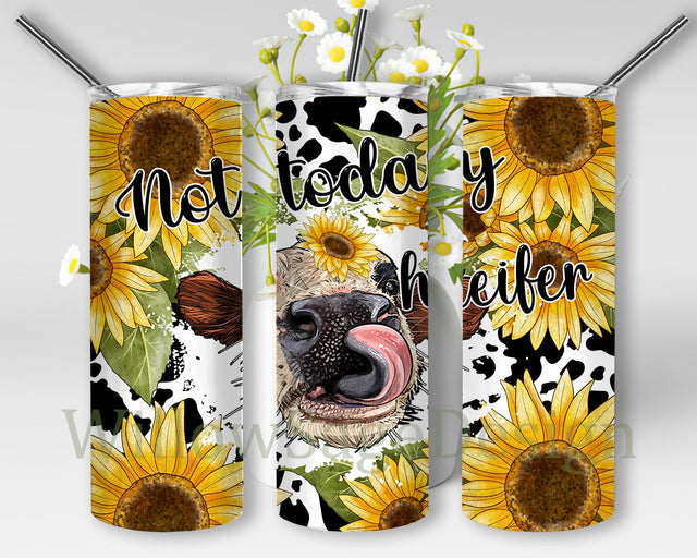 Cow Tumbler Wrap Png, Sublimation Design, Not Today Heifer, Sunflower Cow 20 oz Skinny Tumbler Sublimation WillowSageDesign 
