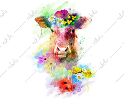 Cow Watercolor Flowers Sublimation Clipart PNG JPG Sublimation nikola 