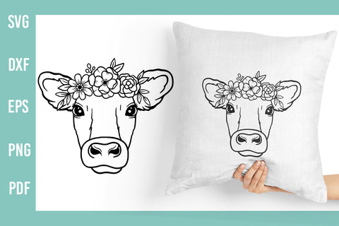 Cow with Flower Crown SVG | Cow SVG | Hand Drawn Cow SVG Irina Ostapenko 