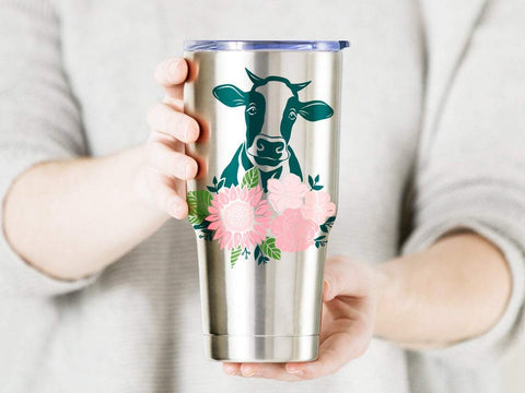 Cow with flower svg, cow svg, heifer svg, floral svg, flower svg, cow face svg, farm svg, country svg, cow clipart, barn svg, cute cow svg SVG CutLeafSvg 