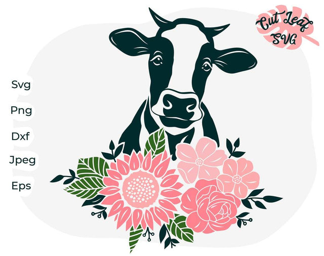 Cow with flower svg, cow svg, heifer svg, floral svg, flower svg, cow face svg, farm svg, country svg, cow clipart, barn svg, cute cow svg SVG CutLeafSvg 