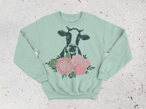 Cow with flower svg, cow svg, heifer svg, floral svg, flower svg, cow face svg, farm svg, country svg, cow clipart, barn svg, cute cow svg SVG CutLeafSvg 