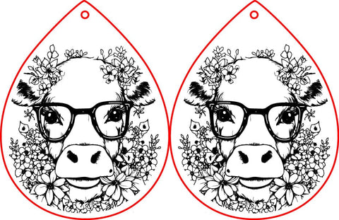 Cow With Flowers Earring SVG File For Laser Earrings SVG With Cow Earrings For Glowforge Cow Earrings With Flowers SVG Cow Glasses earrings SVG Diva Watts Designs 