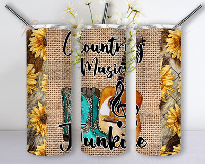 Cowboy Boot And Guitar 20oz Tumbler Design, Country Music Junkie Tumbler Png, Cowhide Sunflower Tumbler Wrap, Western Country Tumbler Template, Digital Download Sublimation PixelChick 