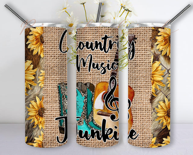 Cowboy Boot And Guitar 20oz Tumbler Design, Country Music Junkie Tumbler Png, Cowhide Sunflower Tumbler Wrap, Western Country Tumbler Template, Digital Download Sublimation PixelChick 
