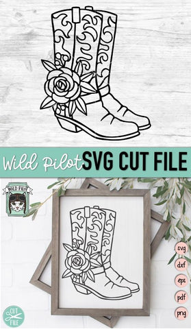 Cowboy Boots Floral SVG Cut File - So Fontsy