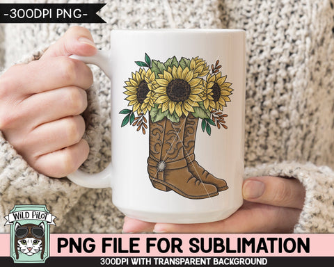 Cowboy Boots Sunflower SUBLIMATION designs png, Cowboy Sunflower Sublimation, Sunflower PNG sublimation file, Cowboy Boots Sublimation File Sublimation Wild Pilot 