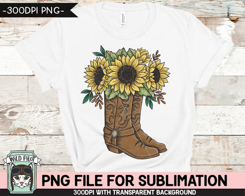 Cowboy Boots Sunflower SUBLIMATION designs png, Cowboy Sunflower Sublimation, Sunflower PNG sublimation file, Cowboy Boots Sublimation File Sublimation Wild Pilot 