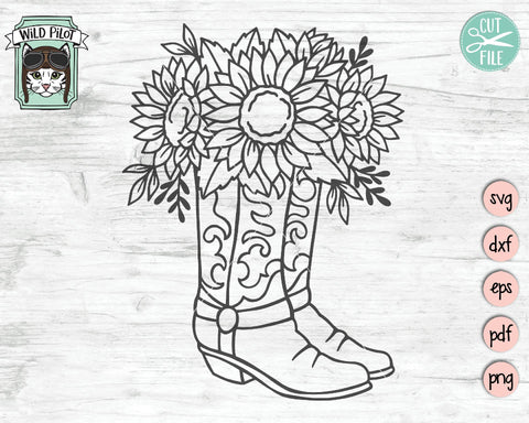 Cowboy Boots Sunflowers SVG Cut File SVG Wild Pilot 