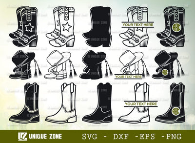 Cowboy Boots SVG Bundle, Boots Svg, Cowboy Svg, Cowgirl Boots Svg, Cowgirl Svg, Cowboy Boots Monogram, Cowboy Boots Bundle, Circle Monogram, Split Monogram SVG Unique Zone 
