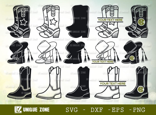 Cowboy Boots SVG Bundle, Boots Svg, Cowboy Svg, Cowgirl Boots Svg, Cowgirl Svg, Cowboy Boots Monogram, Cowboy Boots Bundle, Circle Monogram, Split Monogram SVG Unique Zone 