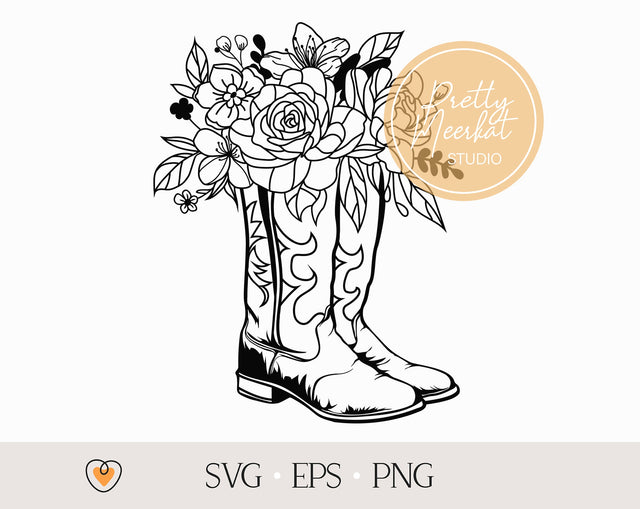 Cowboy boots with flowers svg, Cowgirl svg, Western svg, png files SVG Pretty Meerkat 