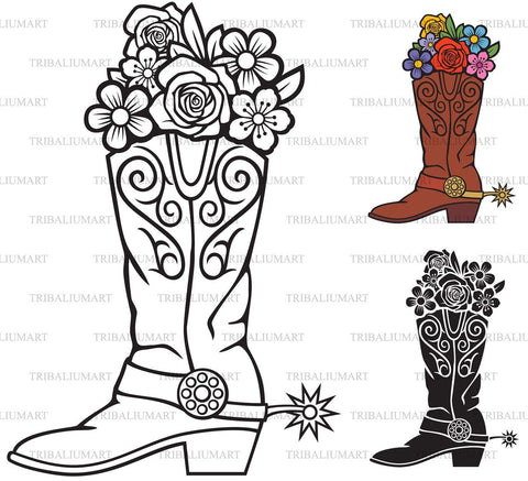 Cowboy boots with flowers SVG TribaliumArtSF 