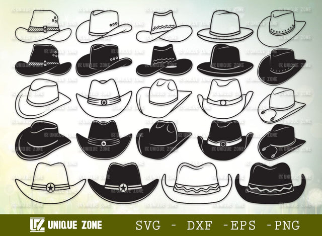 Cowboy Hat SVG Bundle, Hat Svg, Cap Svg, Western Hat Svg, Cowboy Cap Svg, Western Style Hat Svg, Cowgirl Hat Svg, SVG Unique Zone 