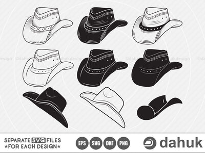 Cowboy hat svg, Cowboy hat vector bundle, Cowboy hat silhouette, Studio Files for Cricut, Svg, Eps, Dxf, Png, Cricut, Cut File SVG dahukdesign 