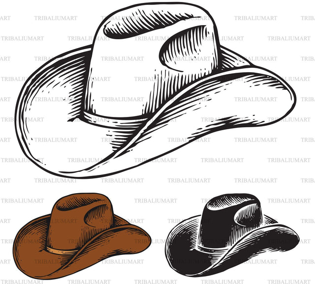 Cowboy hat - vintage engraved vector illustration SVG TribaliumArtSF 