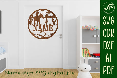 Cowboy name sign svg laser cut template SVG APInspireddesigns 